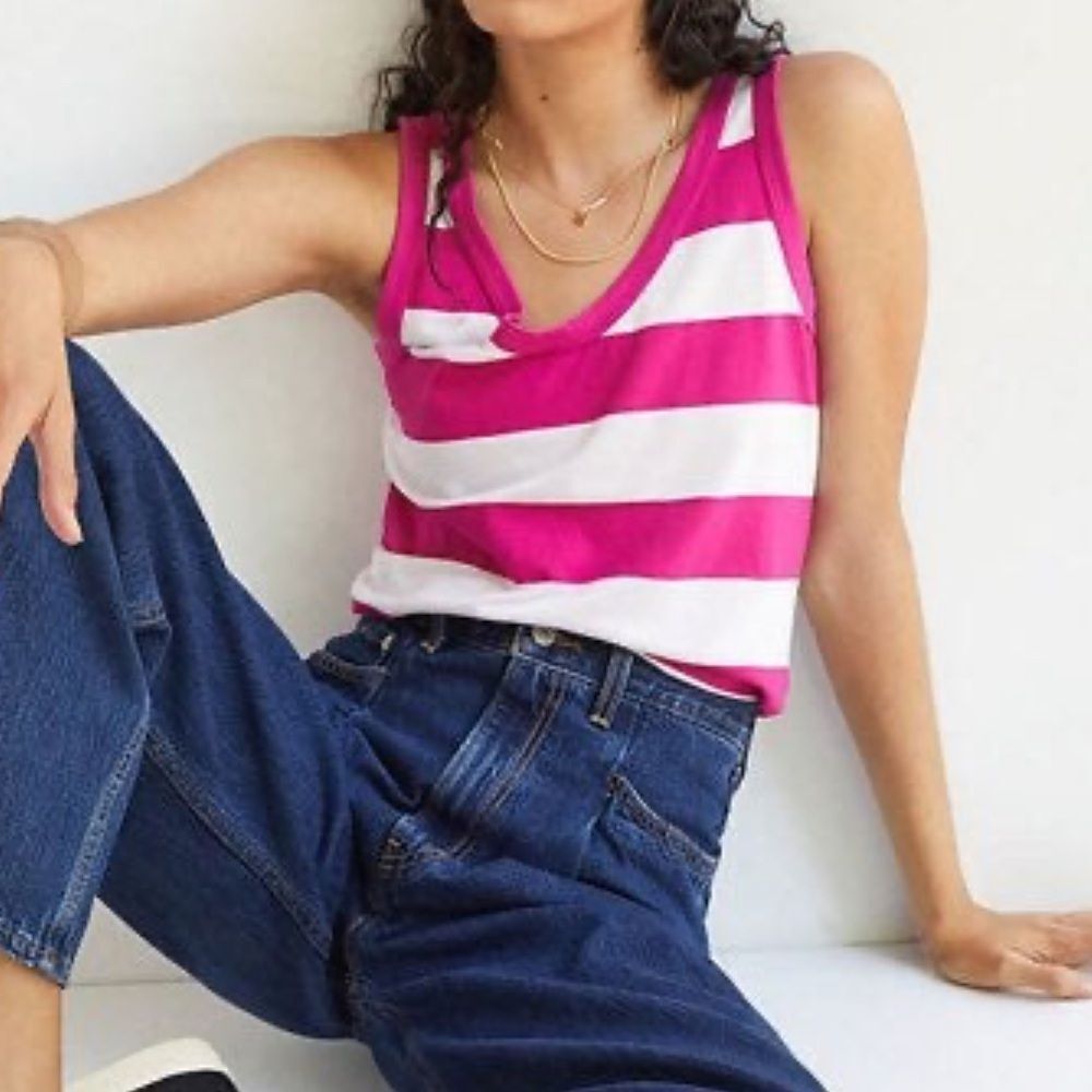 Anthropologie T.La White Pink Stripe Dillon Layering Tank Top Size XL New